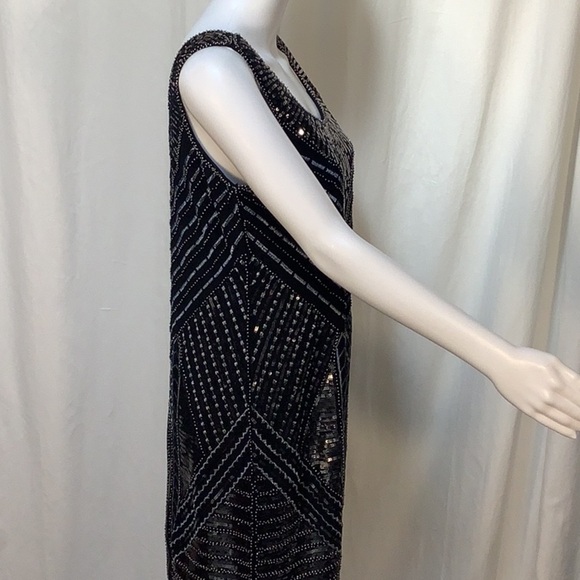 NWOT Cupio Black Beaded Sequin Embellished Sleeveless Shift Evening Dress Sz 10 - Picture 8 of 12